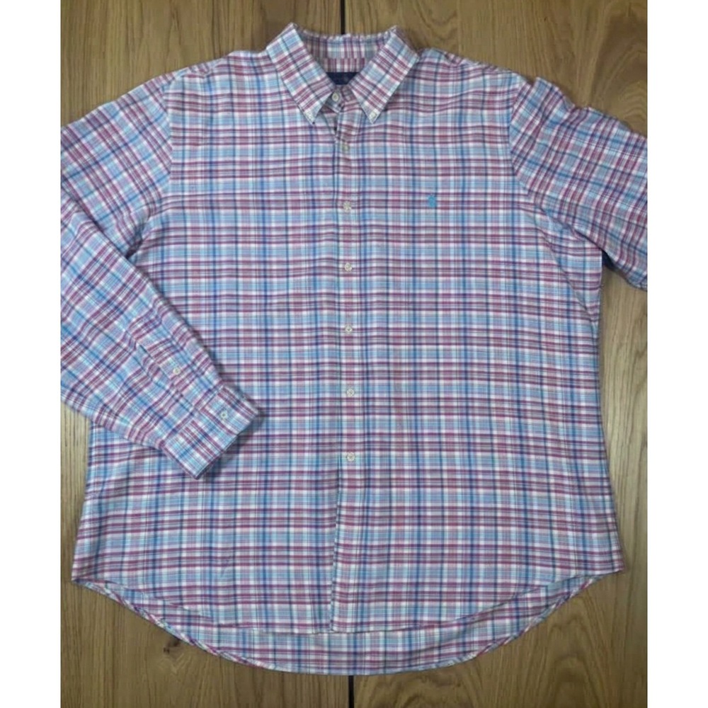 Ralph Lauren Plaid Button Down Shirt Mens XXL Pink Blue Classic Preppy Style